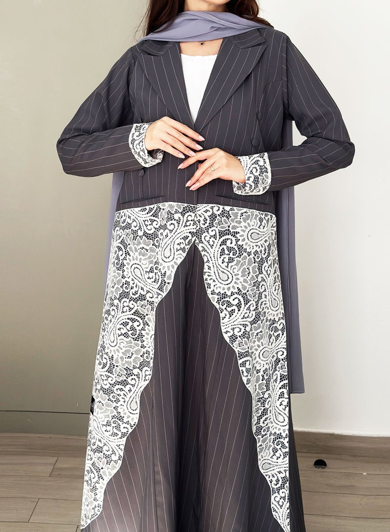 Rosette Abaya Stylish Embellished  Blazer with Dantel Design with Pocket and buton Style - Image 3